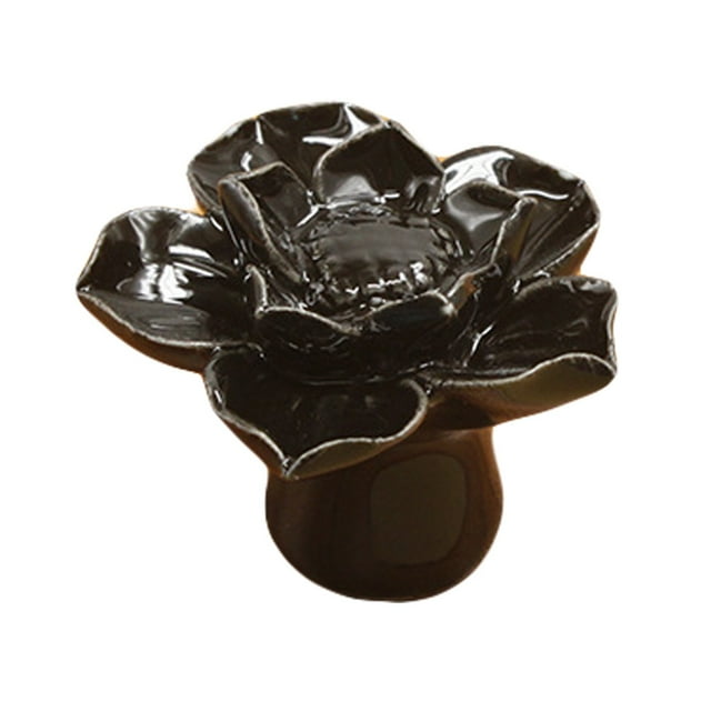 Pomo de puerta de cerámica con flor de loto, tirador para cajón, armario, muebles (negro)