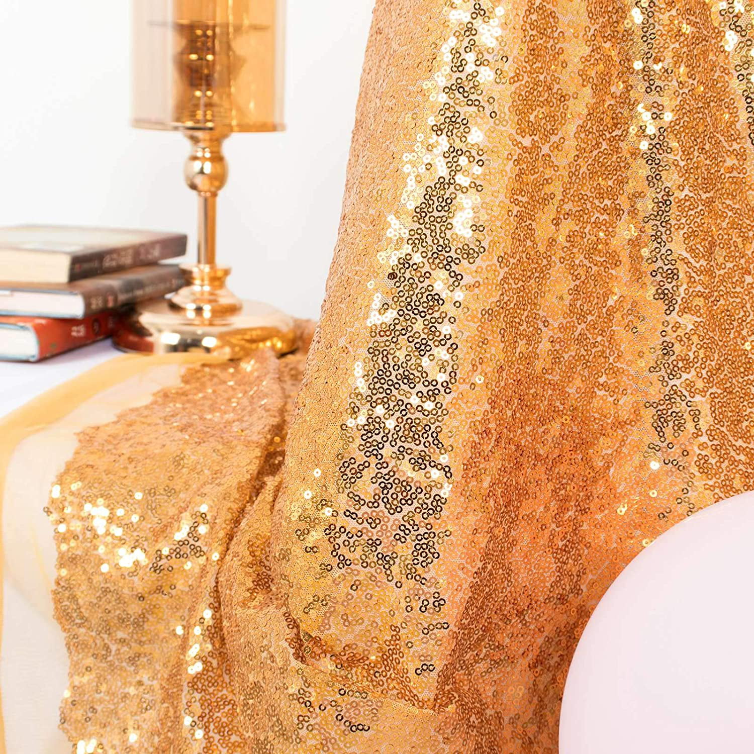 ShiDianYi 3 Feet 1 Yards Gold Sequin Fabric, by The Yard, Sequin Fabric, Tablecloth, Linen, Sequin Tablecloth, Table Runner