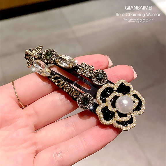 French elegant camellia hair clip retro high-end crystal side bangs clip small fragrance bb clip broken hair clip