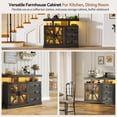 thumbnail image 5 of Gurexl LED Farmhouse Sideboard Buffet Cabinet with Storage, Wood Coffee Bar Station Table w/Charging Station, Large Kitchen Storage Cabinet w/Adjustable Shelf and 3 Drawers (Dark Rustic Oak), 5 of 9