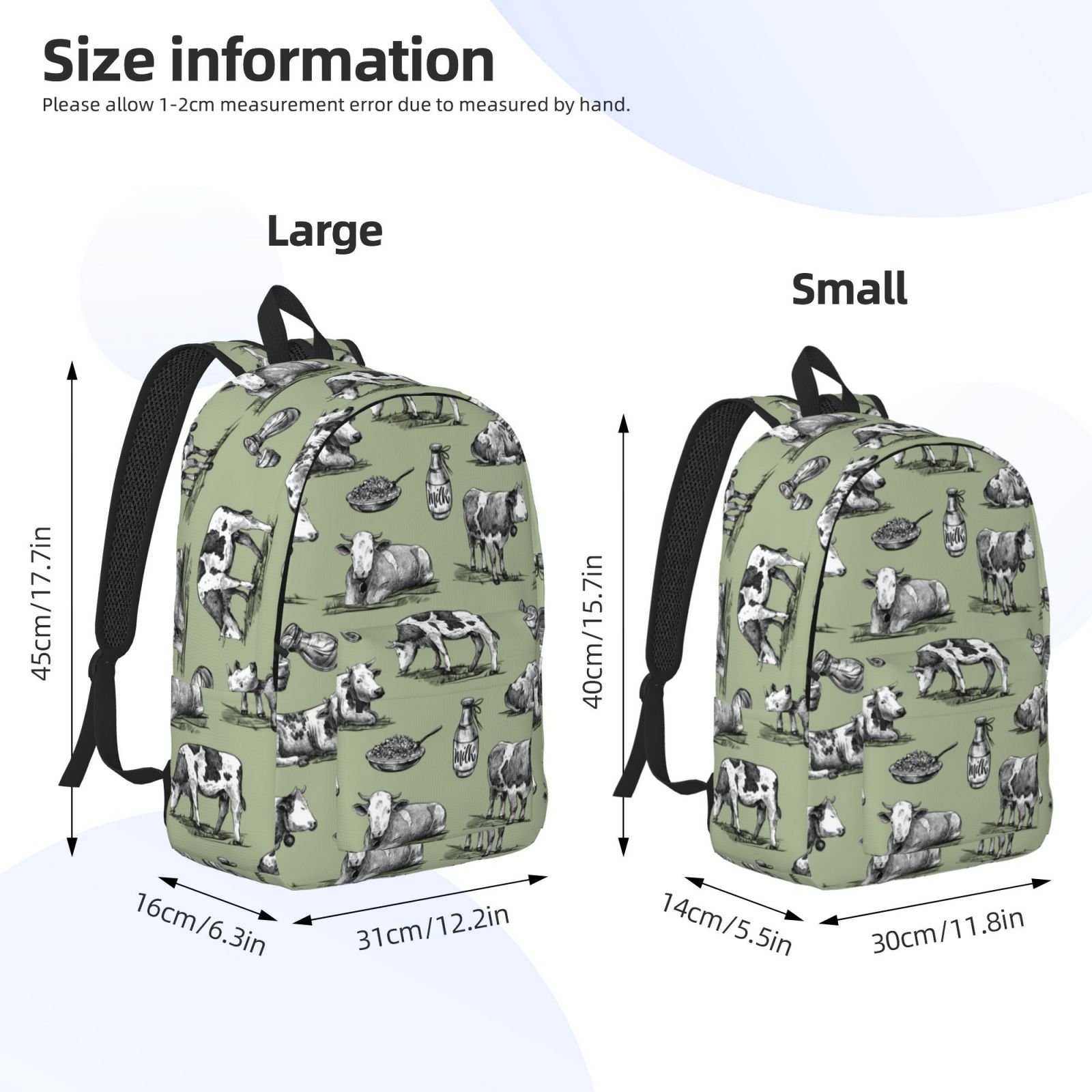 Picia Farm Cows Printed Canvas Daypack - Stylish and Durable Vintage Compact Backpack - Class, Work, Travel, or Laptop Bookbag,Organized Compartments-Small