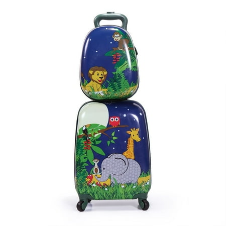 Jaxpety 2Pc Kids Carry On Luggage and Backpack Upright Hard Side Hard Shell Suitcase 12