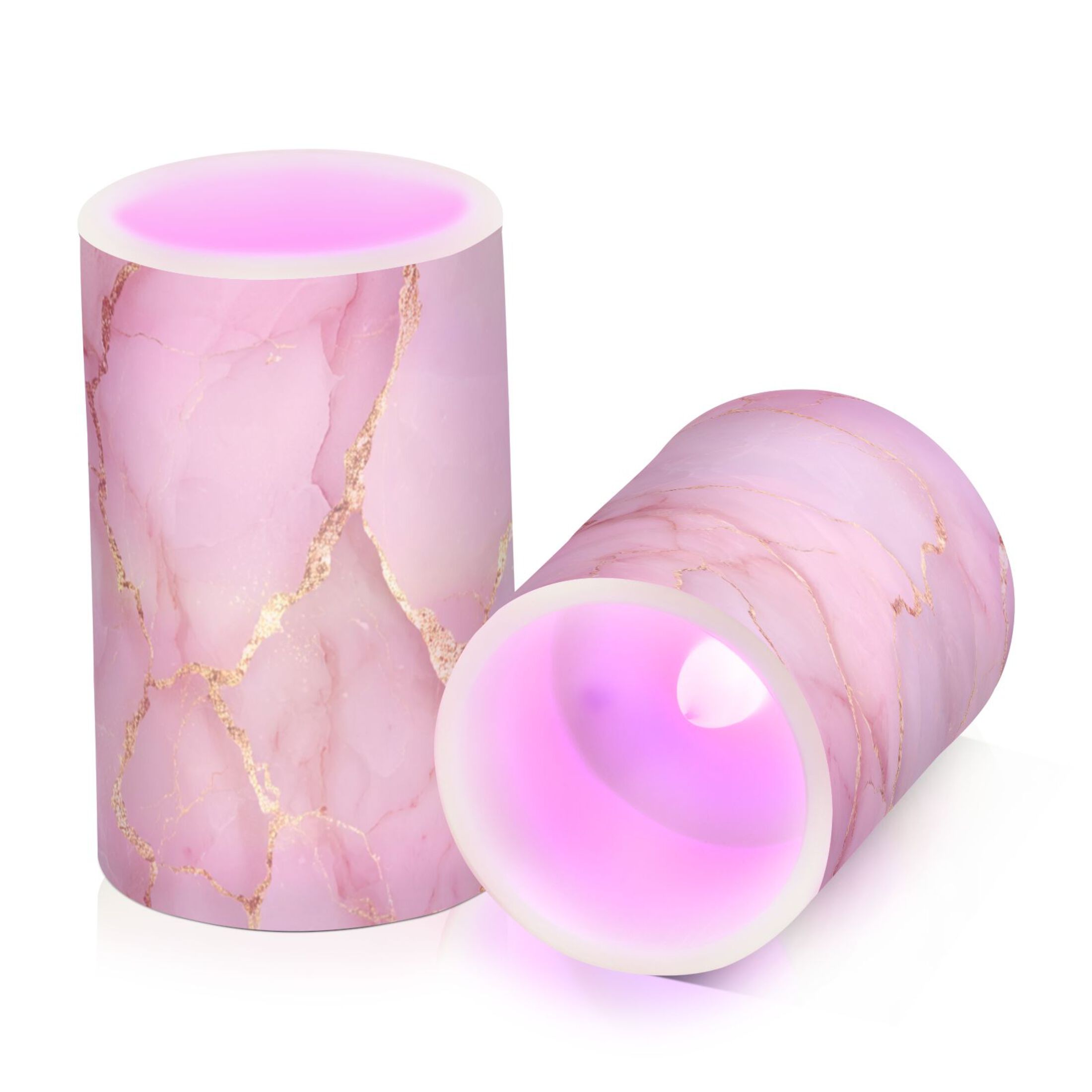 Rose Gold Texture Flickering Flameless Candles Battery Operated with Remote Timer LED Pillar Candles Set of 2