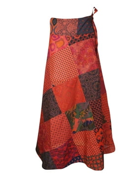 Mogul Women Vintage Indian Ethnic Wrap Skirt Patchwork Printed Cotton Long Skirts One Size