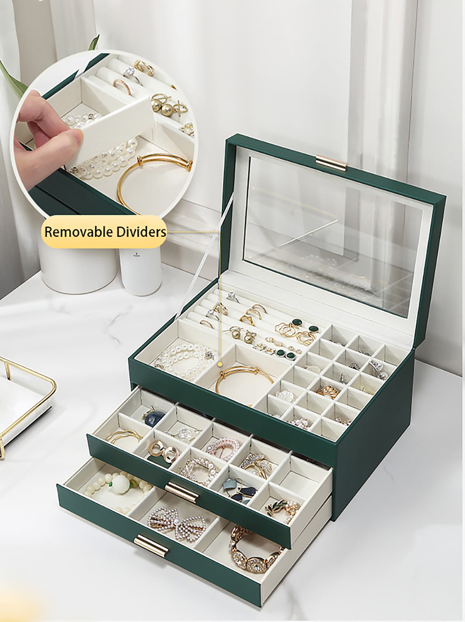AOSIFIEL Jewelry Box 3-Layer for Women Teen Girls Jewelry Organizers with  Clear Acrylic Lid Jewelry Storage Box Large Capacity Big Jewelry Case  Jewelry Chest 