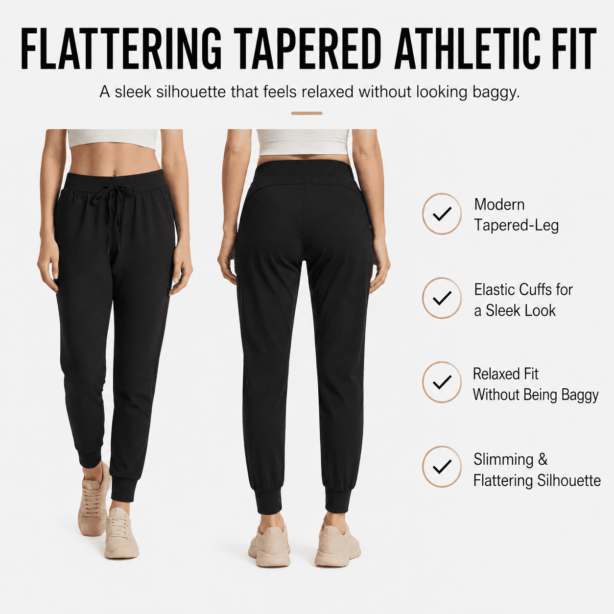 MASKERT Women's Joggers Pants-Athletic Running with Pockets Tapered Casual Workout Pants Black （Size XS-XXXL）