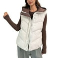 thumbnail image 3 of YOIAVAIOY Women's Hooded Quilted Puffer Vest Winter Warm Padded Gilet Jacket Zip Up Stand Collar Sleeveless Down Jackets with Pockets White XL, 3 of 7