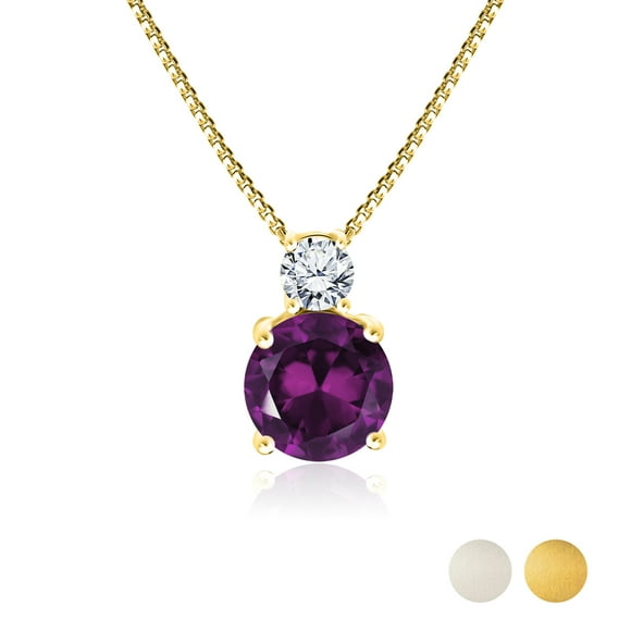 JeenMata 2 Carat February Birthstone Necklace - with Crystal Made with Swarovski - Dangling Round Cut Necklace Pendant in Yellow Gold Plating