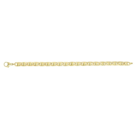 14k Yellow Gold 5mm Shiny Square Tube Mariner Stlye Fancy Link Bracelet with Lobster Clasp