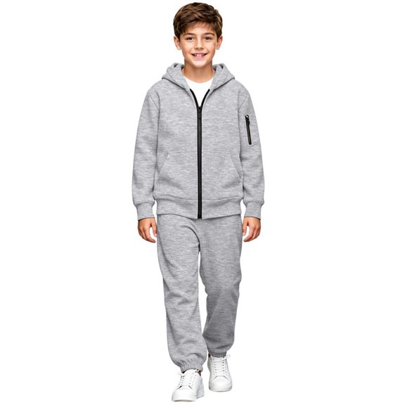 MEZZALL Boys Casual Solid Color Outfit Sets 2 Piece Sweatsuit Zip Up Long Sleeve Hoodie and Jogger Pants Set with Zip Pocket Casual Tracksuit for Kids