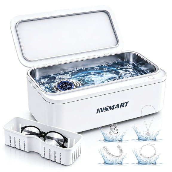 INSMART Ultrasonic Jewelry Cleaner, 45kHz Gentle 360° Cleaning with 450ml Stainless Steel Tank, Quiet & Portable for Jewelry, Glasses, Retainer, Dentures