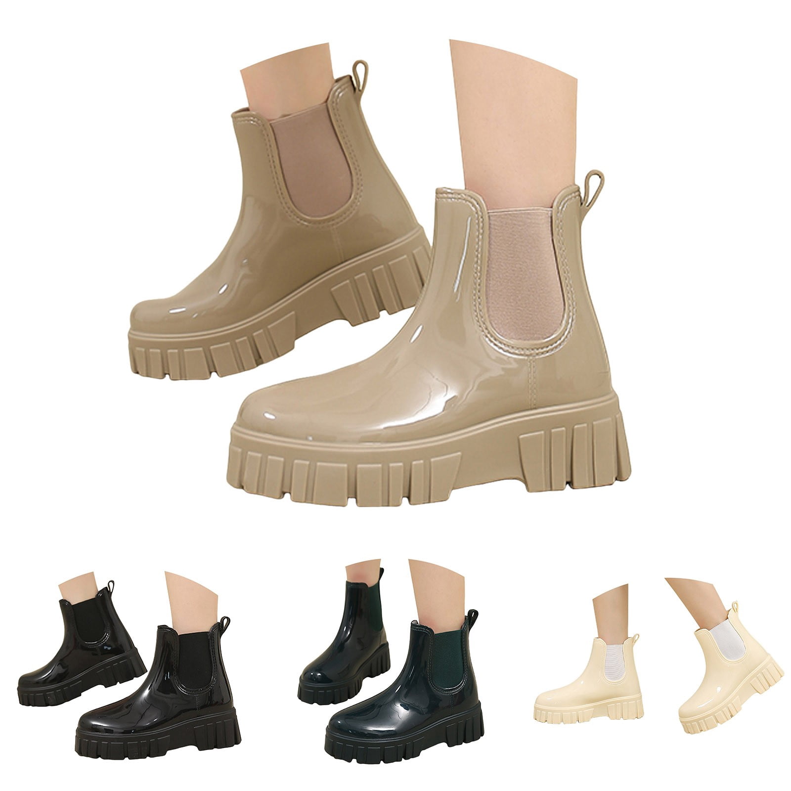 Rain Boots for Women Waterproof Rubber Chelsea Garden Rainboots Platform Gardening Shoes for Yard Farm