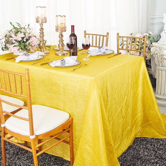 Wedding Linens Inc. 90"x132" Rectangular Seamless Crushed Crinkle Taffeta Tablecloth - Canary Yellow