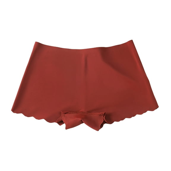 GEWSEY Ladies Breathable Ice Silk Seamless Lace Briefs Sexy Underwear Stretch Mid Waist Bikini Hipster Knickers (Brick Red, M)
