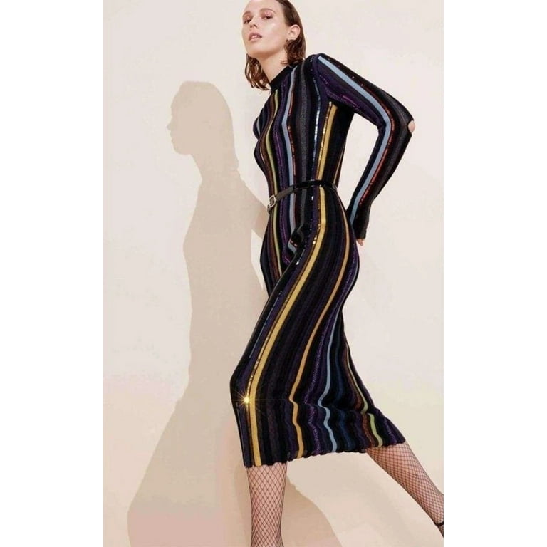 パーティードレス Long Sleeve Sequin Embellished Knit Bayadere Dress Long Sleeve Sequin Embellished Knit Bayadere Dress - Walmart.com
