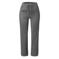 thumbnail image 4 of QHFBli Womens Linen Pants Casual Straight Fit Elastic Waisted Drawsting Trousers with Pockets, 4 of 4