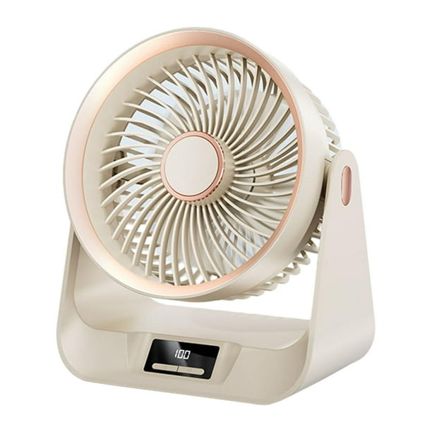 Ventilador de escritorio con temporizador, circulador de aire, cómodo, viento fuerte, ligero, carga USB, 5 velocidades, para dormitorio, exterior y hogar. Blanco