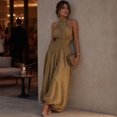 thumbnail image 4 of Quixlent Women's Halter Sleeveless Jumpsuit, Casual Smocked Waist Lantern Pants Rompers, Summer Travel Vacation Outfits, 4 of 7