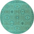 thumbnail image 1 of Ahgly Company Indoor Round Oriental Turquoise Blue Traditional Area Rugs, 5' Round, 1 of 4