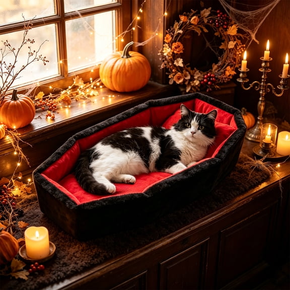 Halloween Enclosed Pet Bed for Small and Medium Cats and Dogs, Soft Cozy Sleeping Hut with Windproof Design, Warm Indoor Resting Shelter for Fall Decor