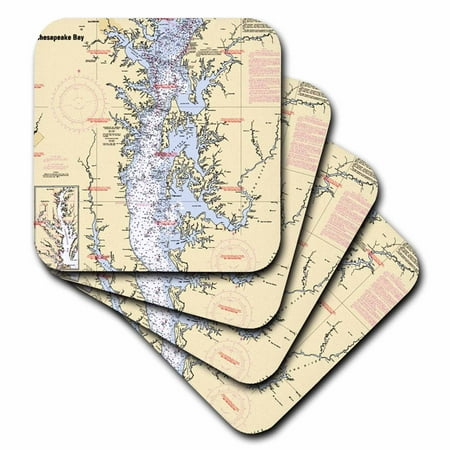 - 3dRose Print of Nautical Chart Chesapeake Bay, Ceramic Tile Coasters, set of 4