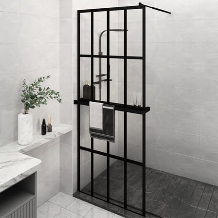 Casafoyer Walk-in Shower Wall with Shelf Black 31.5"x76.8" ESG Glass&Aluminum