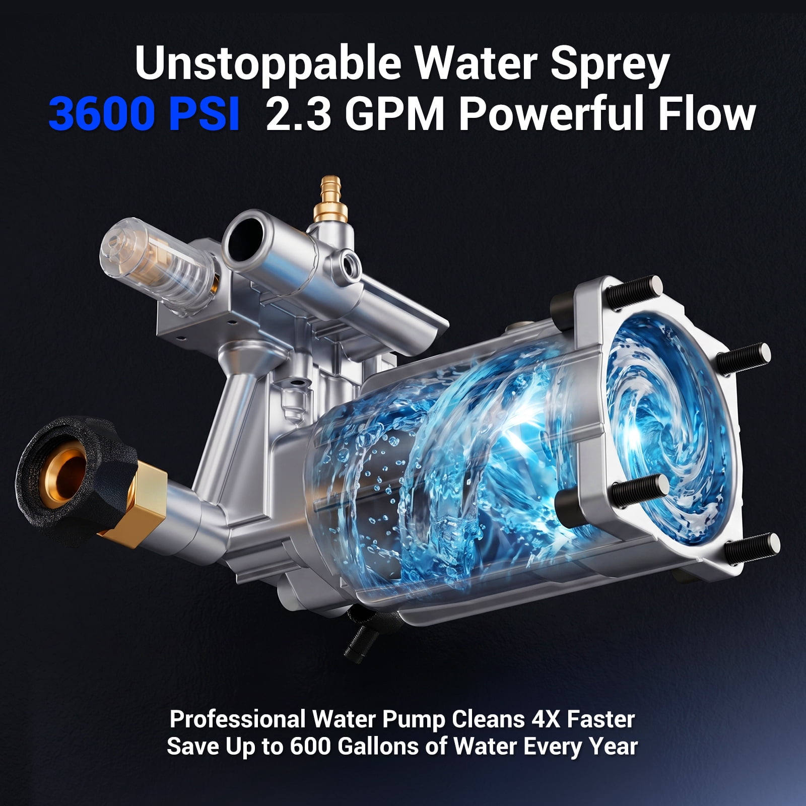 Efurden Gas Pressure Washer with Hose Reel, 3600PSI 2.3GPM, 212CC Heavy Duty Engine, 30FT Hose, 5 Quick Connect Nozzles for Garden Cleaning