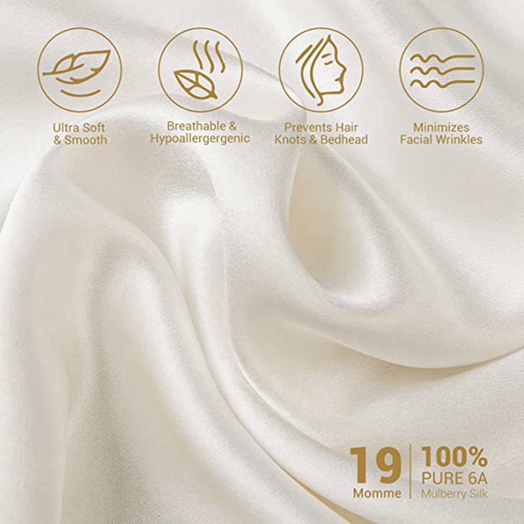 2 Pcs Natural Pure Silk Pillowcase for Hair and Skin, 600 Thread Count 50X75cm, White & Navy Blue