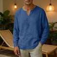 thumbnail image 2 of LIaqionyy Mens Shirts Cotton Linen Long Sleeve Casual V Neck Basic Fashion Summer Beach Vacation Tee Tops, 2 of 7