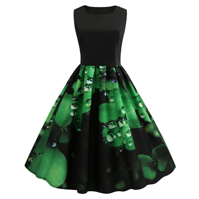 Vestido retro de mujer con estampado de patchwork sin mangas de noche con cuello redondo para fiesta de graduación vestido vintage Fridja hjkh945