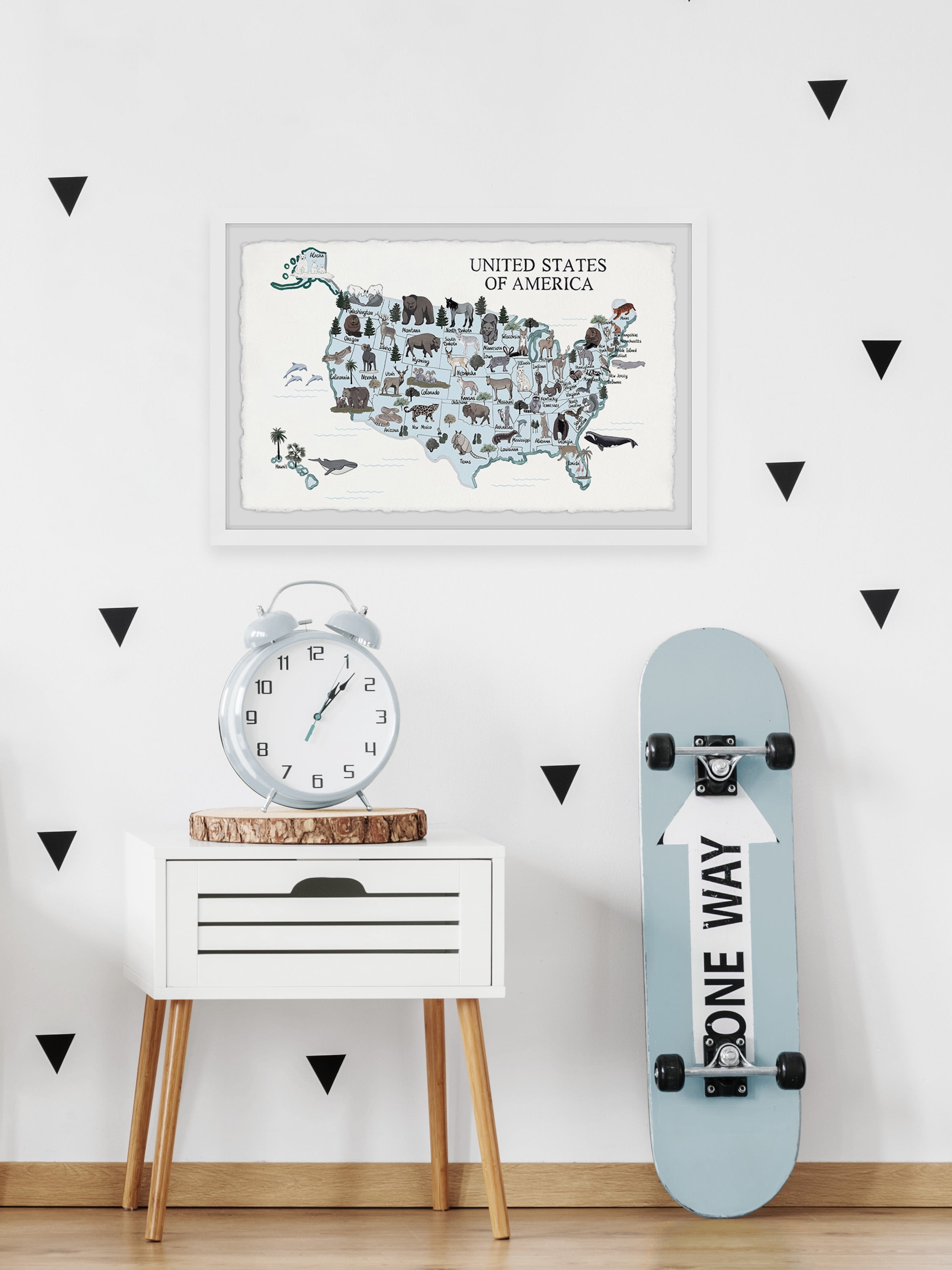 Marmont Hill Blue Animals Map Framed Wall Art