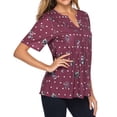 thumbnail image 4 of Xuanfei Women Floral Dots Print V Neck Short Sleeve Stripe Ruching Top, 4 of 7