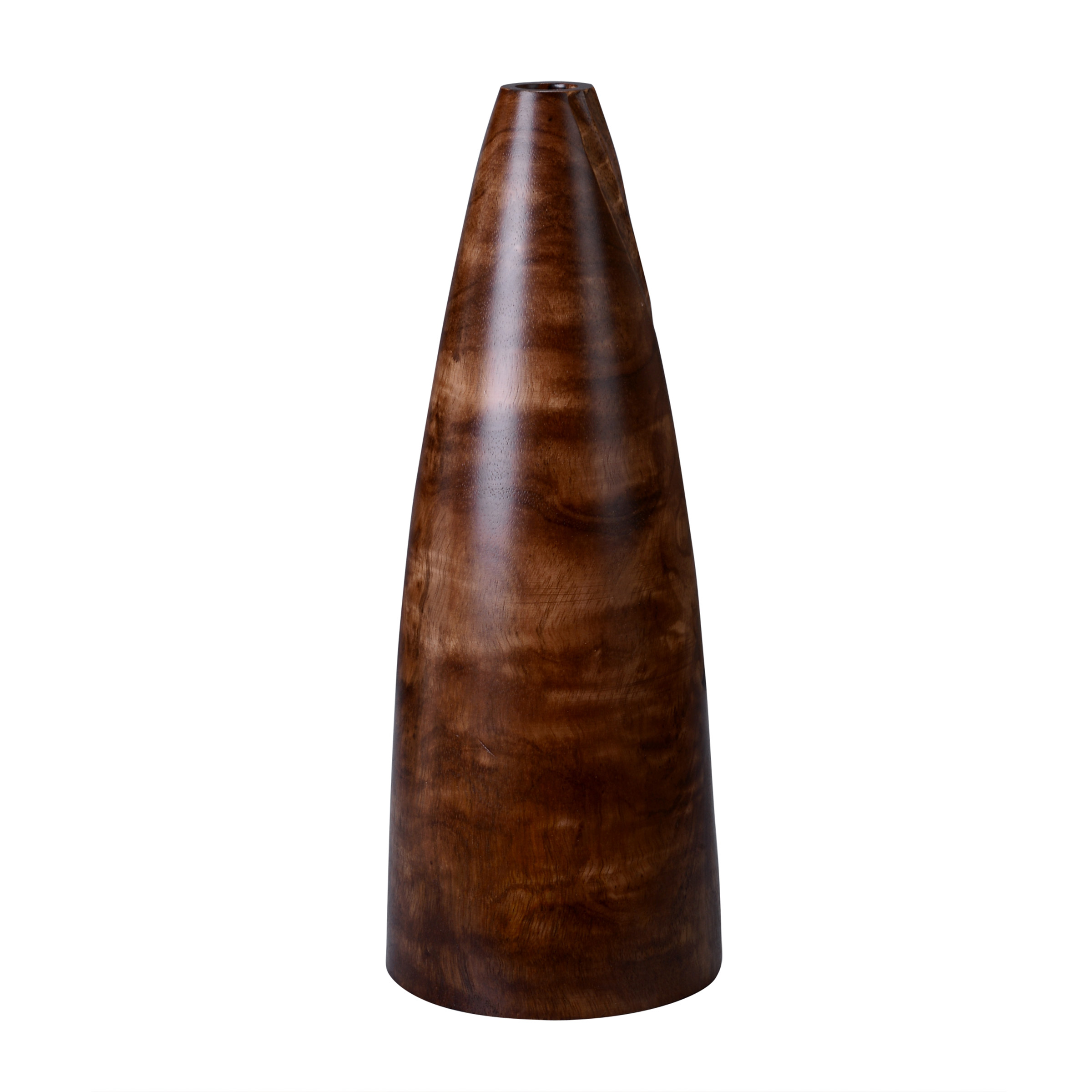 Villacera Handmade 15? Tall Brown Tapered Mango Wood Vase | Decorative Wave Carved Cylinder Vases | Eco-Friendly and Sustainable Wood