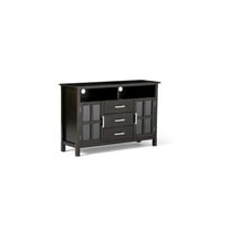 Wide TV Media Stand 56 Inch Solid Wood Entertainment Center with Glass Doors