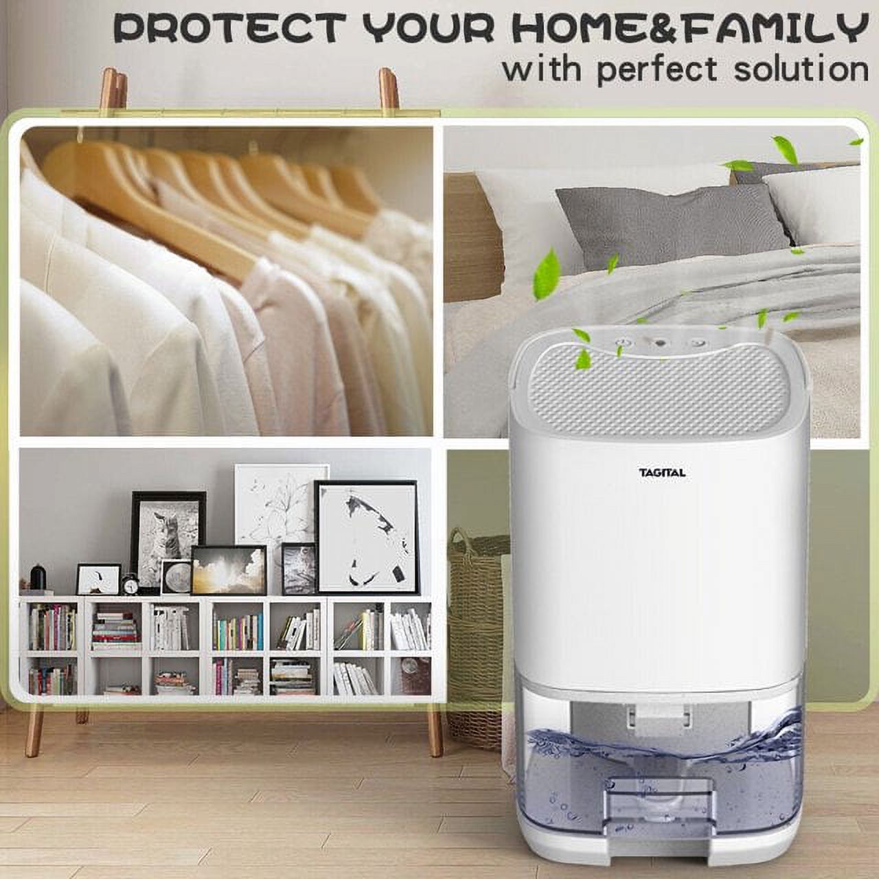Tagital Household Dehumidifier 35oz Two Working Modes Ultra Quiet Portable Dehumidifier with 7 Colorful LED Lights