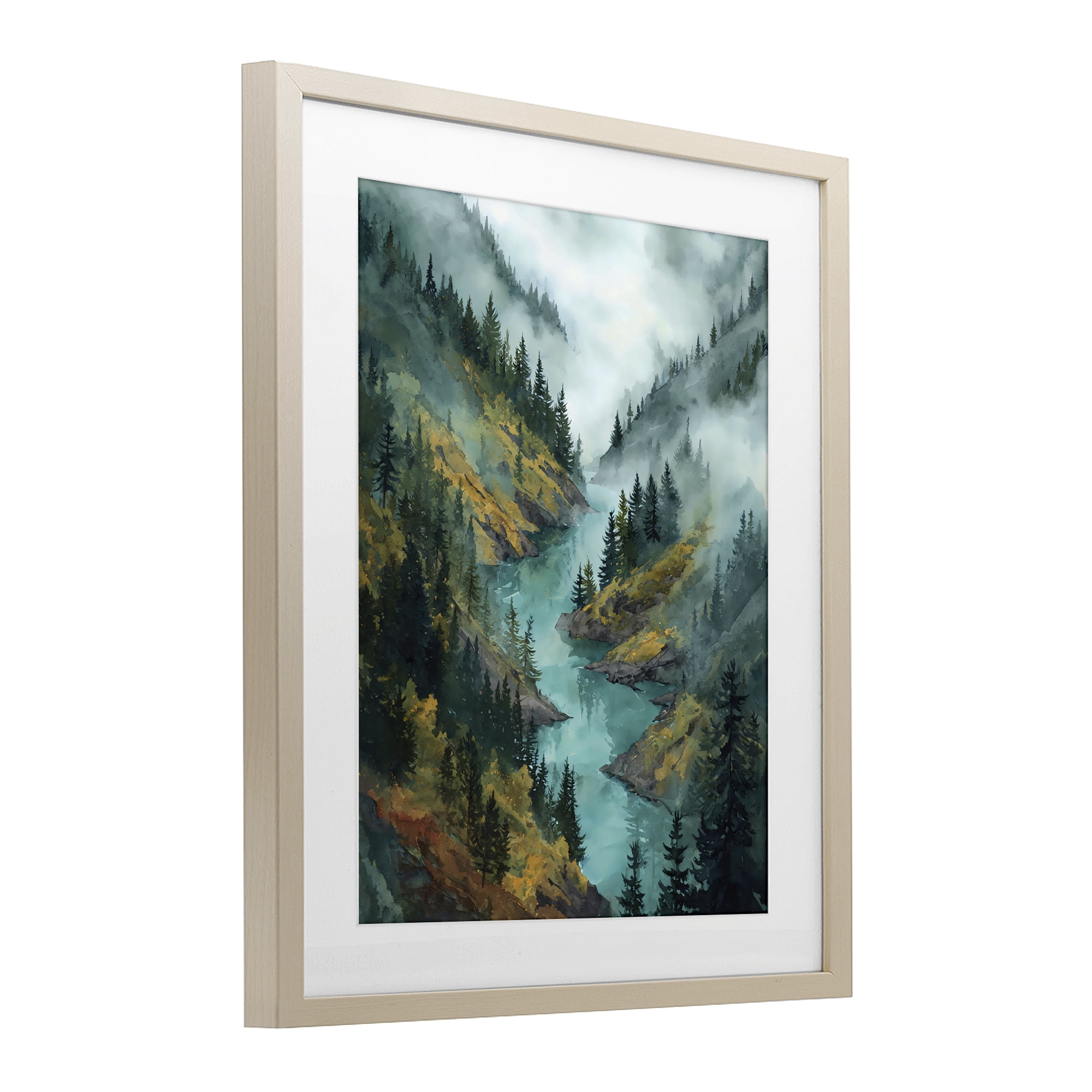 Stupell Industries Turquoise Mountain River Bends Birch Framed Print Under Glass, design by Franklyn Gregory