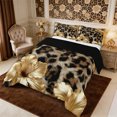 thumbnail image 3 of Manfei Golden Hibiscus Full Size Comforter Sets 3-Piece,Animal Leopard Print Bedding Comforter Set,1 Comforter and 2 Pillowcases,Reversible, 3 of 6