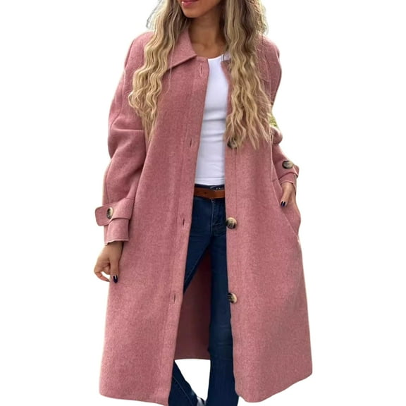 Women Woolen Coat Lapel Long Sleeve Single Breasted Mid-length Coat with Side Pockets Solid Color Commuting Style Outwear