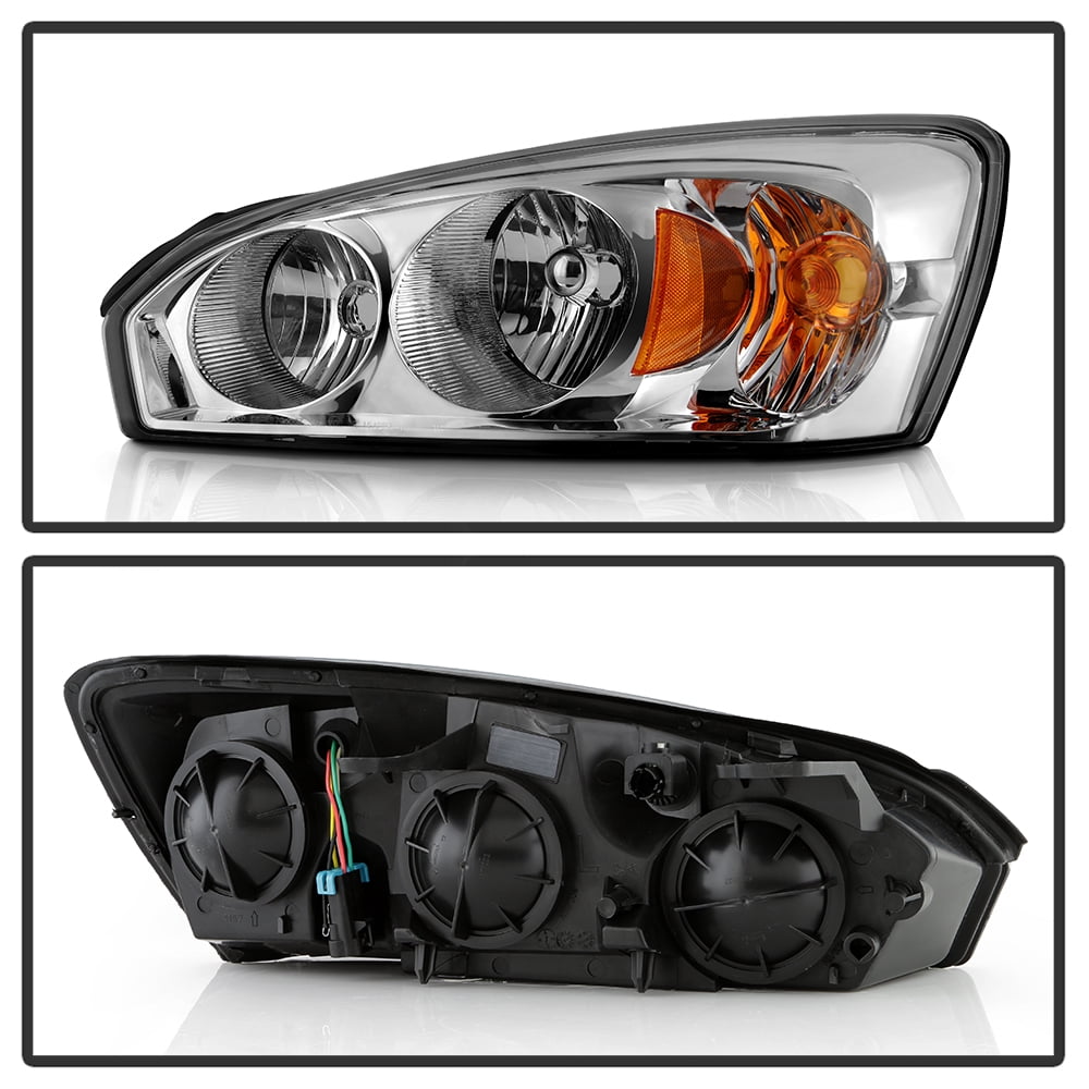AKKON - Fits 2004-2007 Chevy Malibu 2008 Malibu Classic LS/LT Model [Halogen Type] Chrome Headlight Pair Left+Right Headlamps