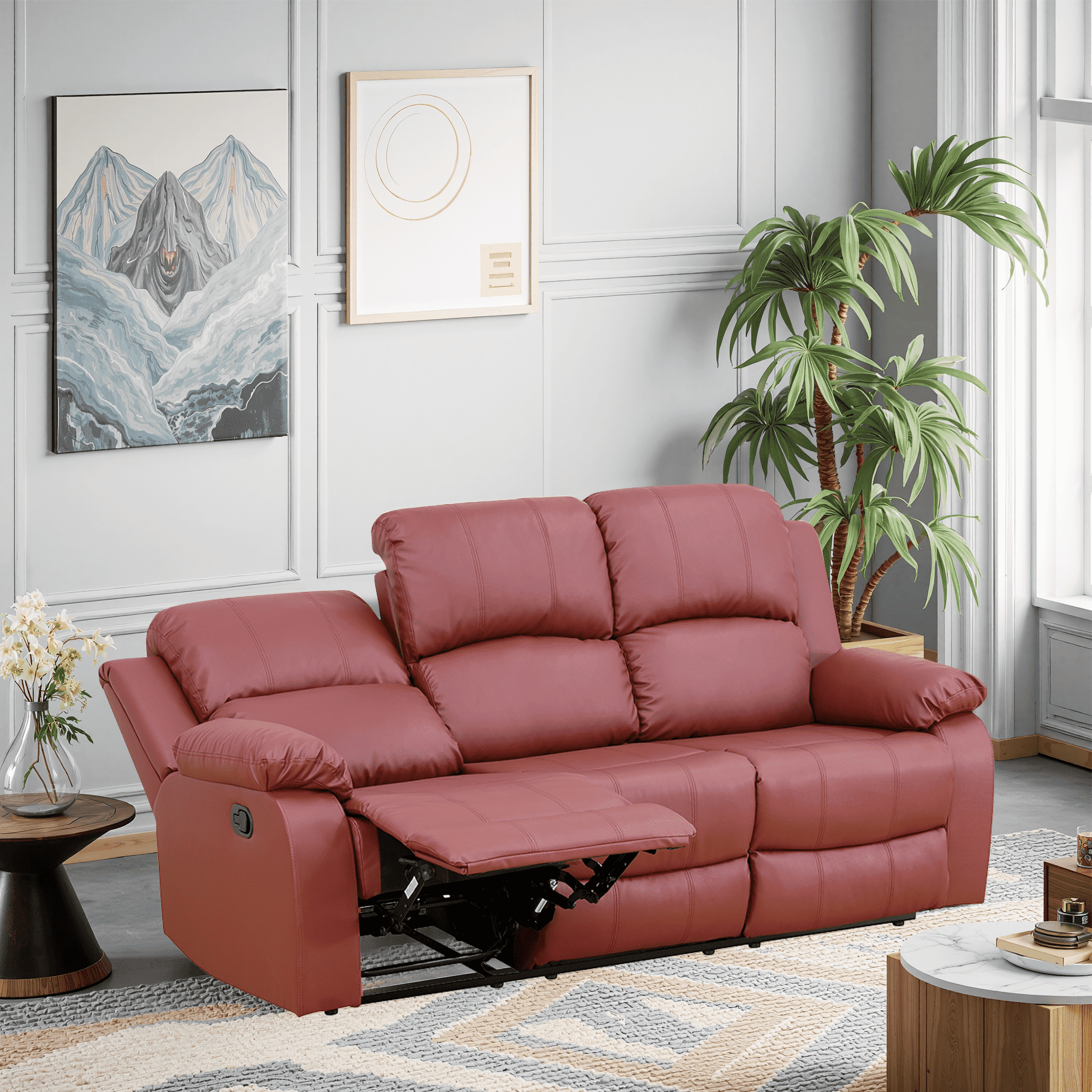 MAYEERTY 73" Modern Semi PU PVC Loveseat - Business Function Sofa for Living Room, Red