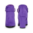 thumbnail image 2 of BLISSFUL STEP Women's Ankle Boots Chunky Block Heel Round Toe Heart Buckle Faux Suede Boots Dark Purple 9, 2 of 7