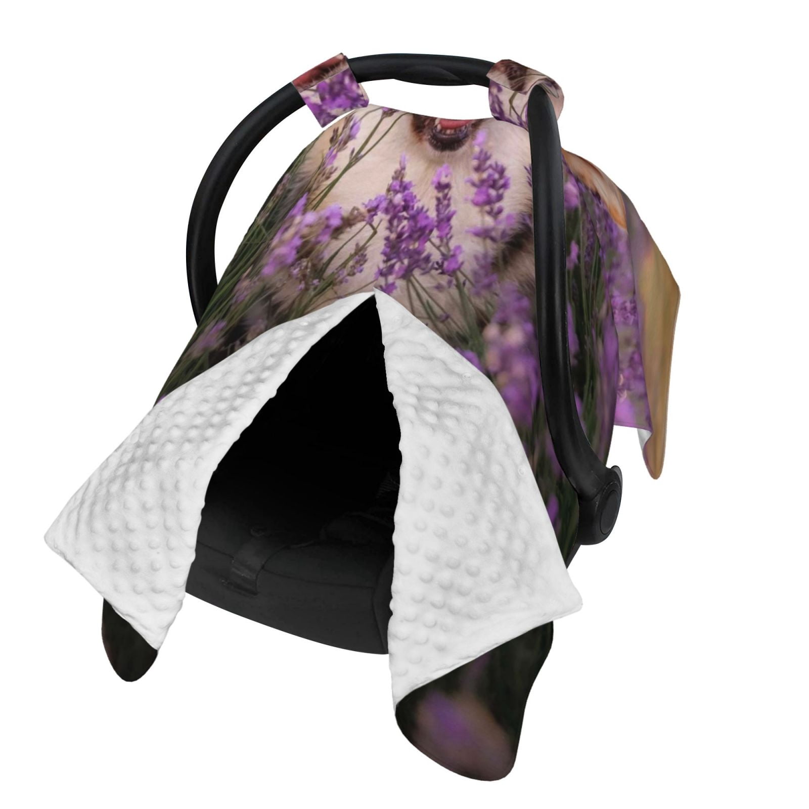 Naloa Dog in Lavender Flowers Baby Car Seat Cover, Breathable Baby Carrier Cover, Multiuse Baby Carrier Cover & Nursing Breastfeeding Cover