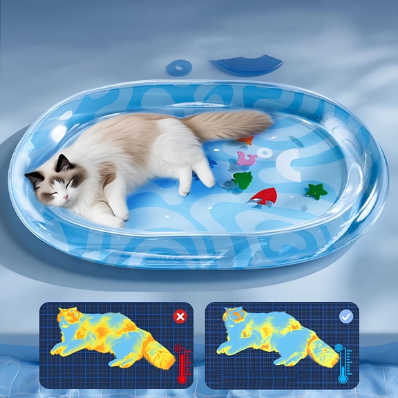 LAMIRO Inflatable Pet Cooling Mat for Dogs & Cats - Ice Pad with Sensory Scratch Toy, Portable Anti-Summer Bed, Thickened Design for Small/Large Pets