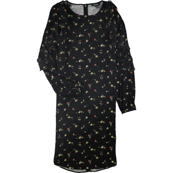 Ralph Lauren Womens Floral Ruffled Dress, Black, 8