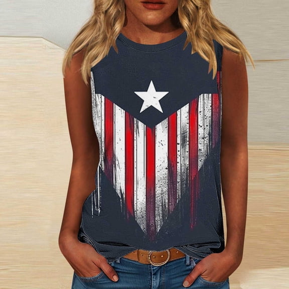 Jsaierl 4th of July Tank Tops for Women Casual Patriotic Stars and Stripes Graphic Tees Cute Sleeveless T Shirts Cami Soft Round Neck Tanks S-XXXXXL