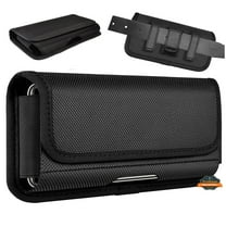 For Apple iPhone 16 (6.1") Pouch Case Universal Horizontal Canvas with Belt Clip Loop Holster Military Grade Cell Phone Holder Cover - Black