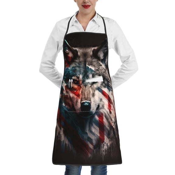 American Wolf USA Flag Apron with Pocket Cooking Waterproof Bib Aprons for Kitchen Baking Chef Gardening BBQ