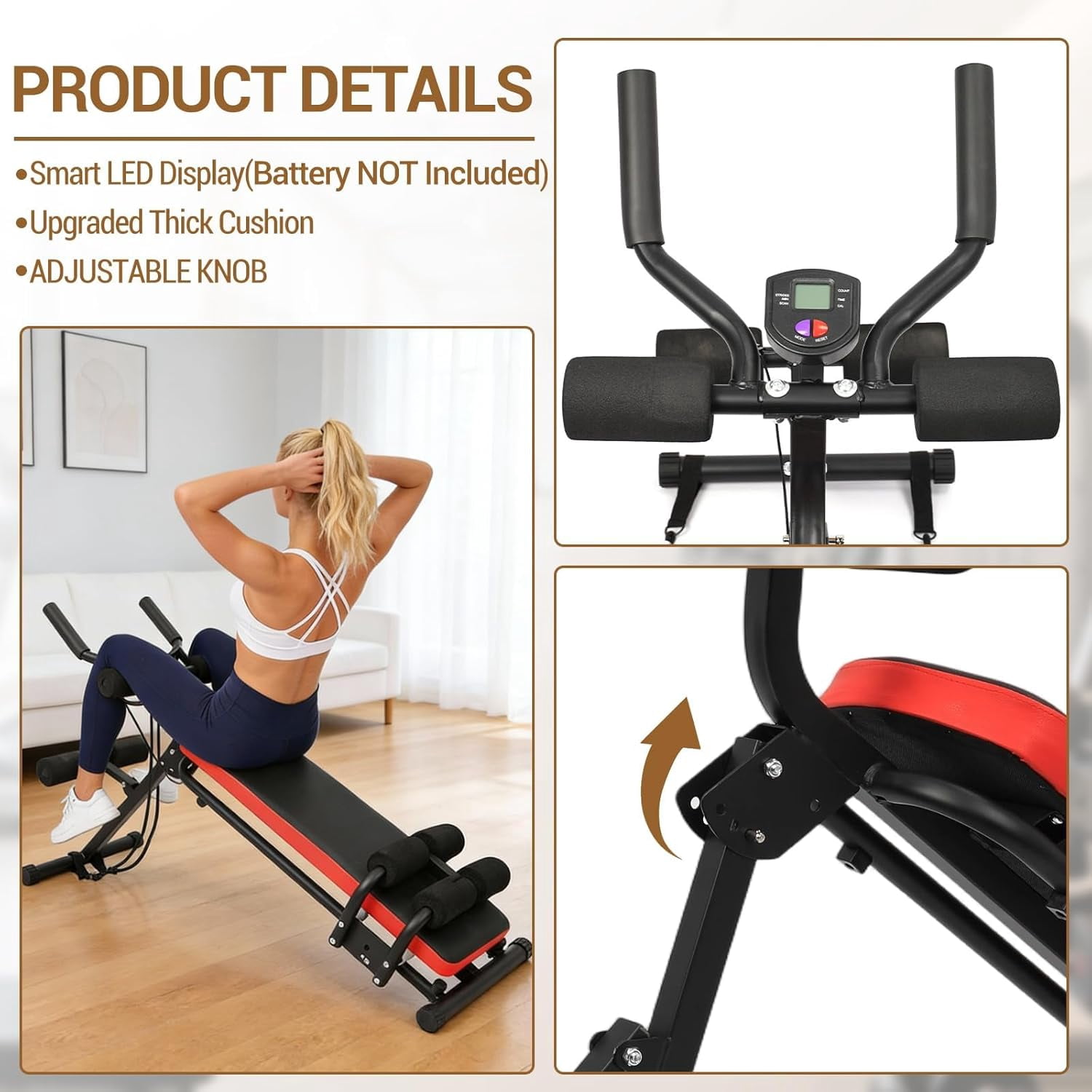 2-in-1 Adjustable Ab Bench & Core Trainer - 330 Lbs Capacity, LCD Display, and Collapsible Design for Push Ups, Leg Raises & Ab Roller Workouts | Home Gym Equipment for Core Workouts