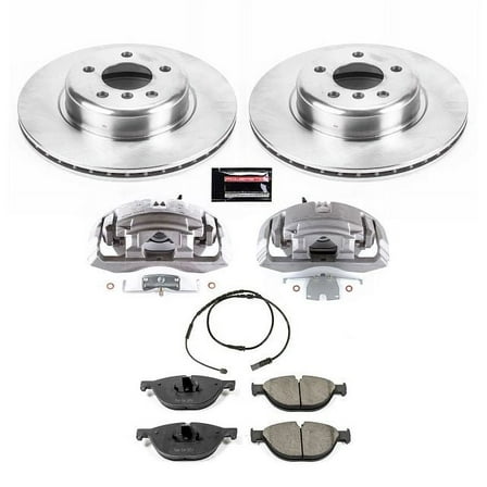 PowerStop Front Stock Replacement Brake Pad and Rotor Kit with Calipers Fits: BMW Select Models KCOE7162