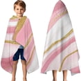 thumbnail image 3 of Pink White Gold Marble Pattern Hooded Bath Towel，60"x35" for Ages 3 To 12 Kids, Quick Dry Lightweight Soft Microfiber Hood Beach Towel Cover Up for Kids, 3 of 7
